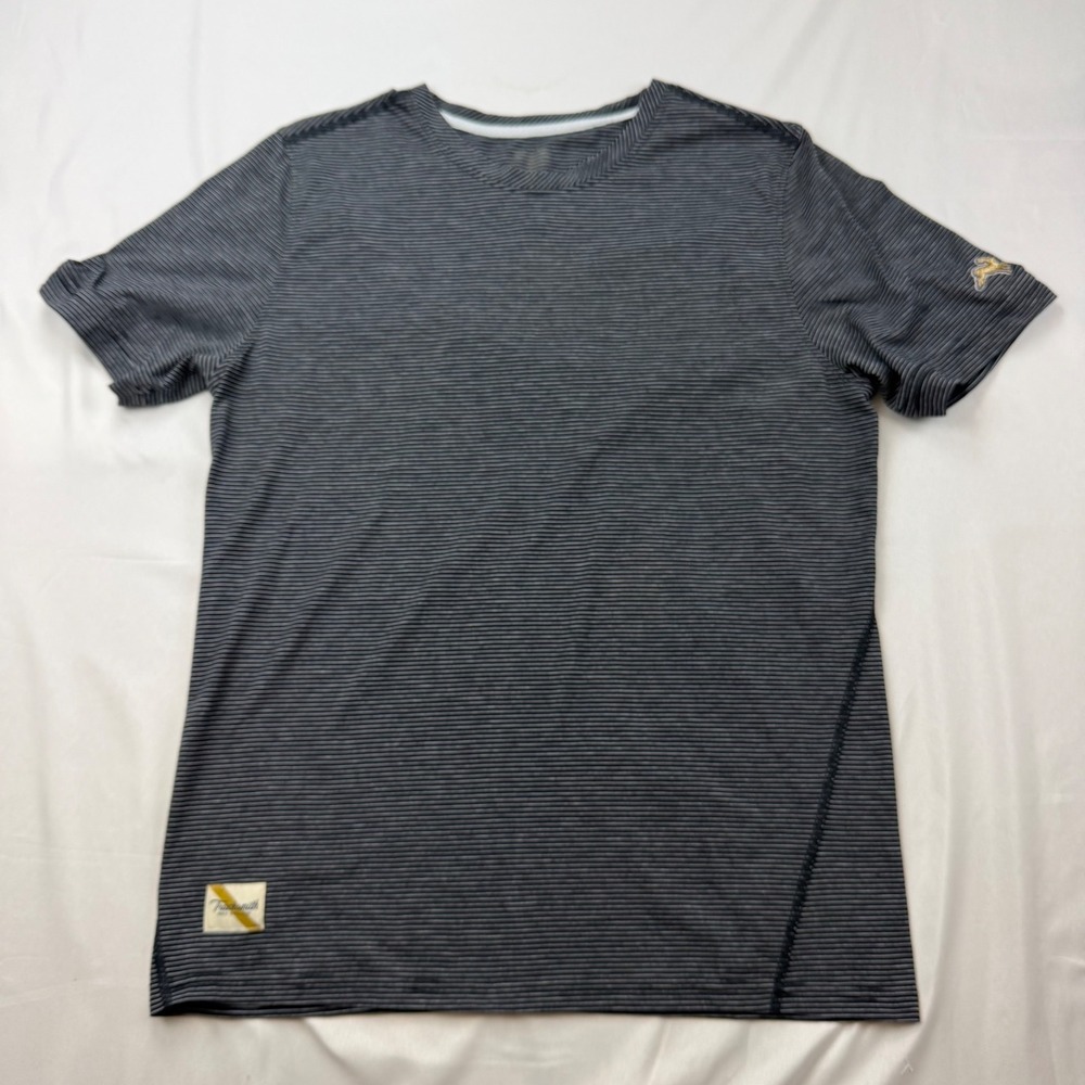 Tracksmith Running Shirt Mens Medium Grey Striped Short Sleeve Hare Logo Tee